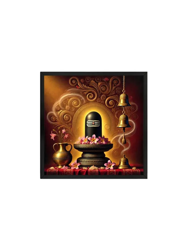 Box_Fiber_Frame_Shivlinga_Puja_Canvas_Painting_Art:_Sacred_Hindu_Ritual_Artwork_with_Flowers_and_Bells_for_Spiritual_Home_and_Temple_D�cor_(BLF36X360281)