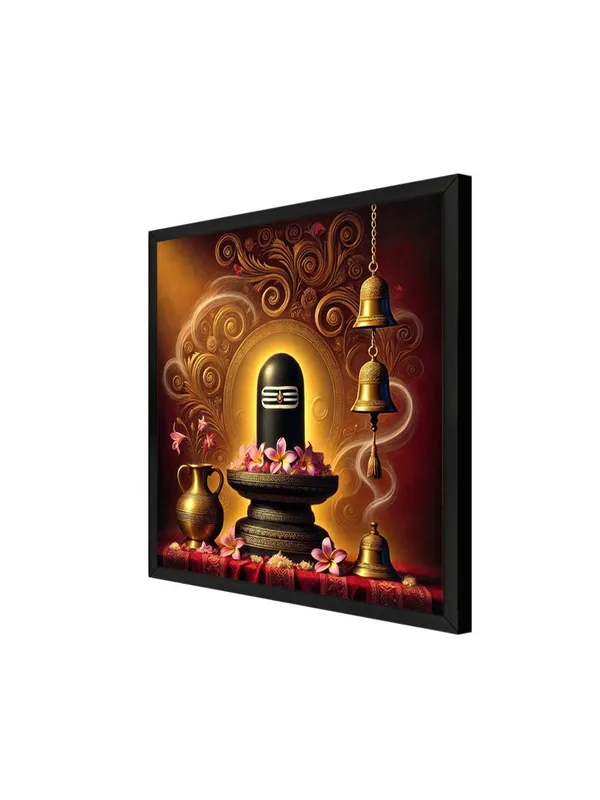 Box_Fiber_Frame_Shivlinga_Puja_Canvas_Painting_Art:_Sacred_Hindu_Ritual_Artwork_with_Flowers_and_Bells_for_Spiritual_Home_and_Temple_D�cor_(BLF36X360281)