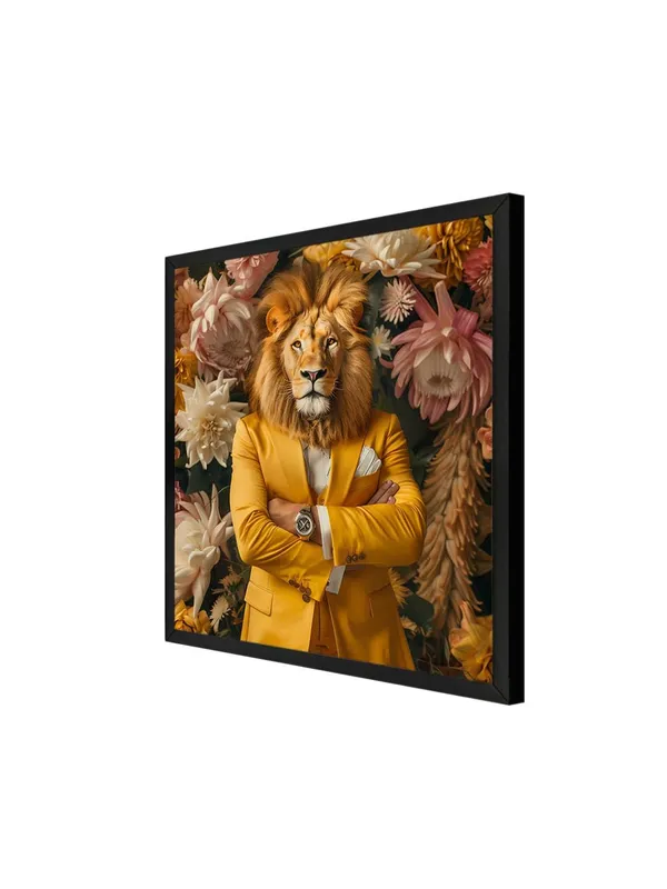 Box_Fiber_Frame_Lion_in_Floral_Suit_Canvas-Wrapped_Painting,_36X36_Unique_Art_for_Bold_Interiors_(BLF36X360323)