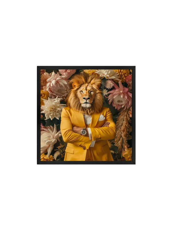 Box_Fiber_Frame_Lion_in_Floral_Suit_Canvas-Wrapped_Painting,_36X36_Unique_Art_for_Bold_Interiors_(BLF36X360323)