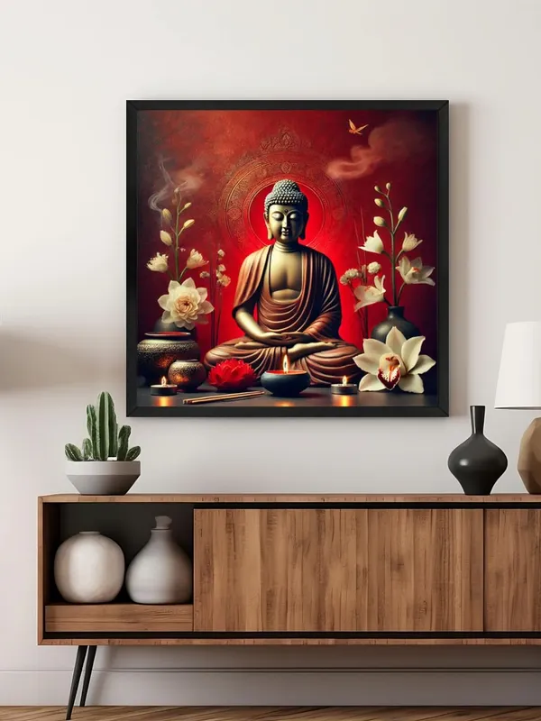 Box_Fiber_Frame_Canvas_Wrapped_Painting_of_Buddha_with_Candlelight_-_Peaceful_Decor_for_Zen_Ambiance_-_24X24_Inches_(BLF24X240554)