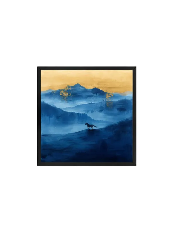 Box_Fiber_Frame_Lone_Horse_Canvas-Wrapped_Painting_36X36_-_Blue_and_Gold_Wilderness_Landscape_(BLF36X360356)