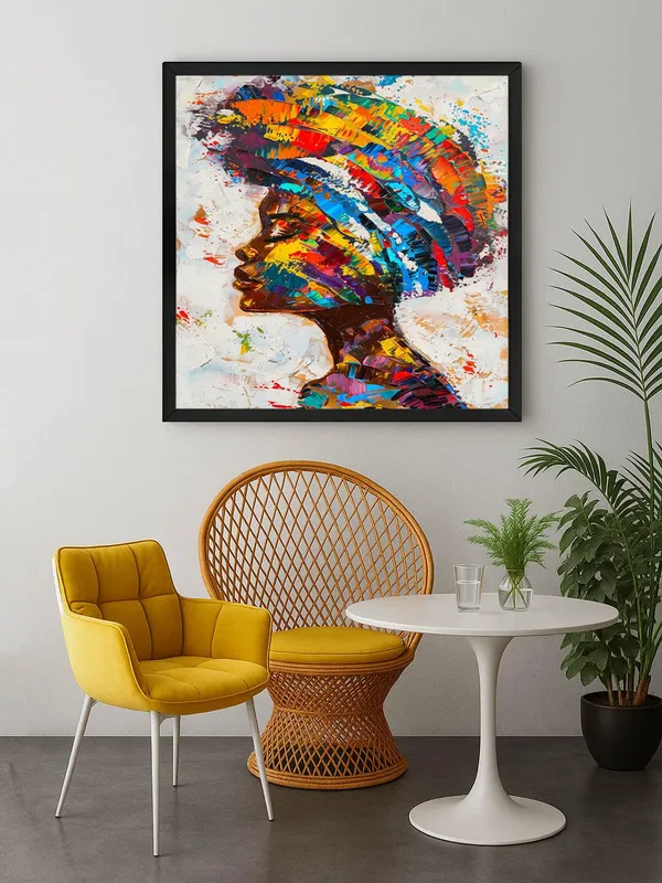 Box_Fiber_Frame_Colorful_Woman_Profile_Canvas-Wrapped_Painting_36X36_�_Bright_Multicolor_African_Art_(BLF36X360482)