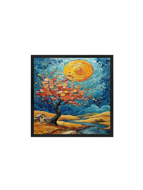 Box_Fiber_Frame_Canvas-Wrapped_Enchanting_Blossom_Tree_with_Sunset_Painting_36X36_-_Landscape_Wall_Art_(BLF36X360497)