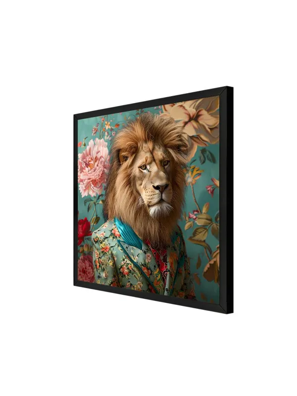 Box_Fiber_Frame_Lion_in_Green_Floral_Canvas-Wrapped_Painting,_24X24_Creative_Decor_for_Stylish_Homes_(BLF24X240327)