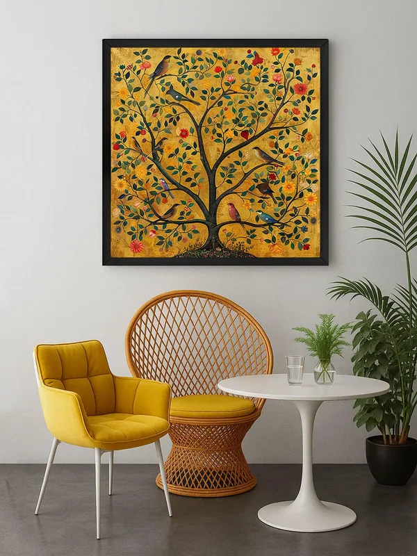 Box_Fiber_Frame_An_artistic_representation_of_a_tree_adorned_with_various_birds,_symbolizing_life_and_diversity_tree_of_life_painting_(BLF36X360200)