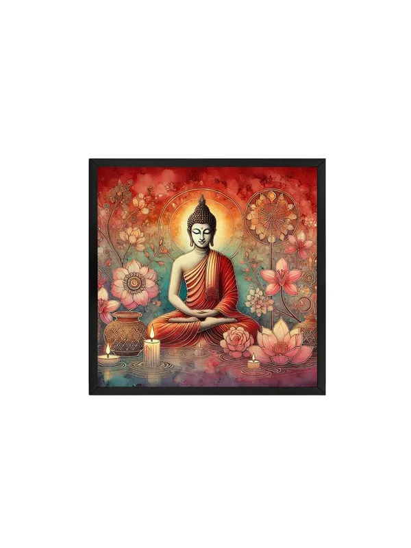 Box_Fiber_Frame_Canvas_Wrapped_Painting_of_Buddha_with_Lotus_and_Candles_-_Harmonious_Art_for_Serenity_-_24X24_Inches_(BLF24X240559)