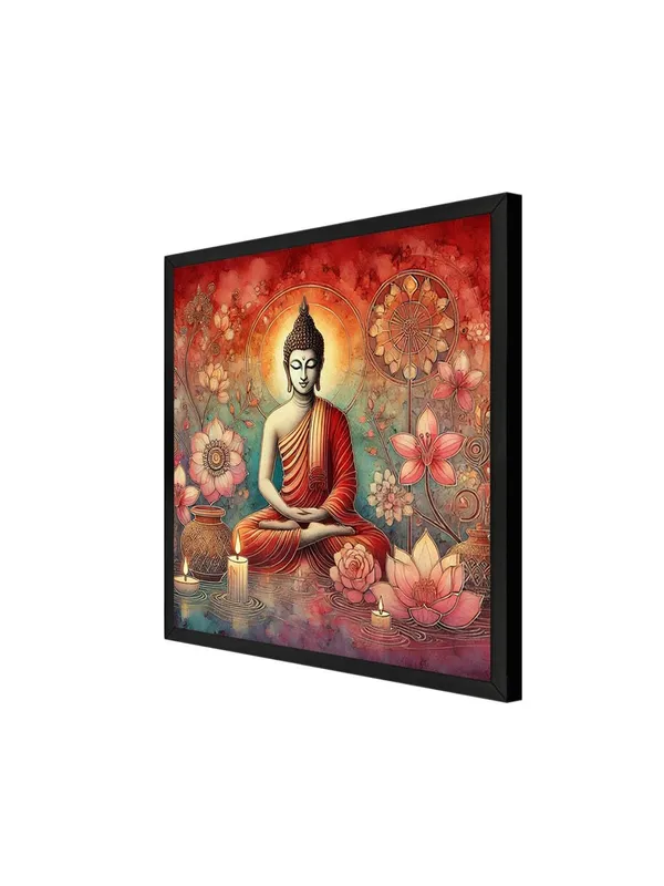 Box_Fiber_Frame_Canvas_Wrapped_Painting_of_Buddha_with_Lotus_and_Candles_-_Harmonious_Art_for_Serenity_-_24X24_Inches_(BLF24X240559)