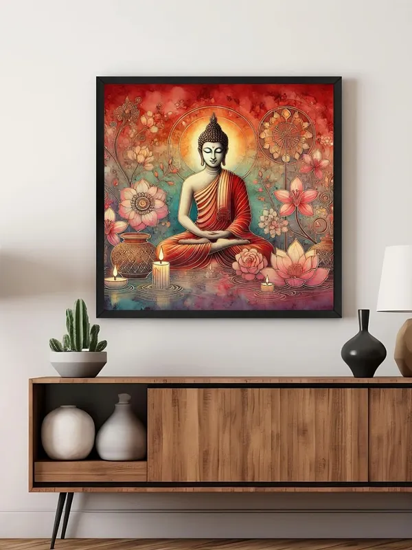 Box_Fiber_Frame_Canvas_Wrapped_Painting_of_Buddha_with_Lotus_and_Candles_-_Harmonious_Art_for_Serenity_-_24X24_Inches_(BLF24X240559)