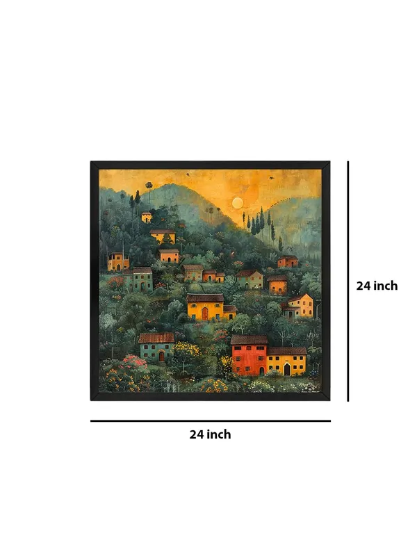 Box_Fiber_Frame_Village_at_Dawn_in_the_Hills_a_cluster_of_houses_nestled_among_the_hills_under_the_soft_morning_light_village_scenery_with_frame_(BLF24X240183)