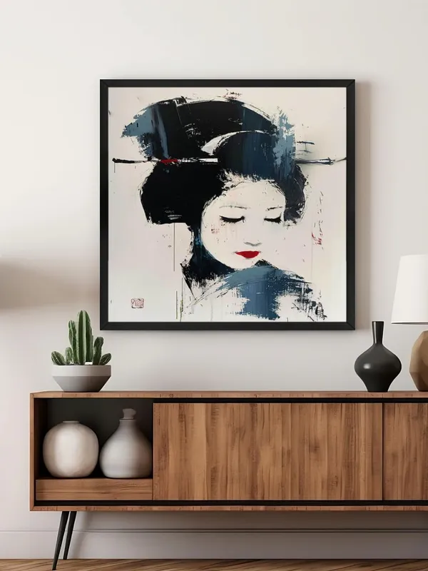Box_Fiber_Frame_Geisha_Portrait_Canvas-Wrapped_Painting_36X36_-_Elegant_Japanese_Art_with_Minimalist_Style_(BLF36X360379)