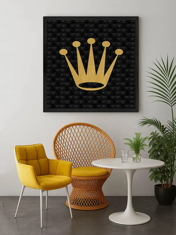 Box_Fiber_Frame_Golden_Crown_Canvas-Wrapped_Painting,_36X36_-_Elegant_Monochrome_Art_for_Sophisticated_Decor_(BLF36X360402)