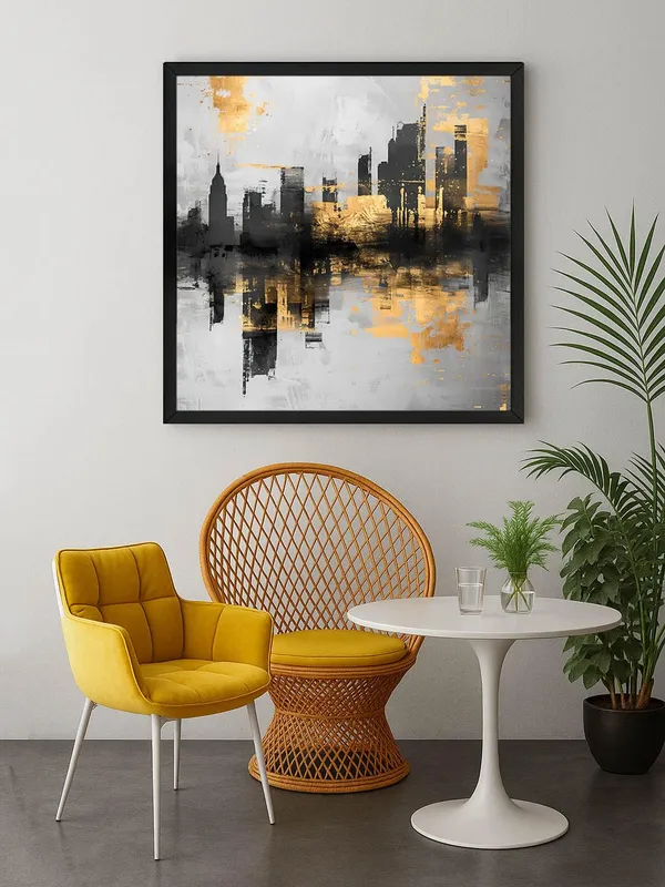 Box_Fiber_Frame_Gold_and_Black_Cityscape_Canvas-Wrapped_Painting_24X24_-_Urban_Skyline_with_Metallic_Highlights_(BLF24X240369)