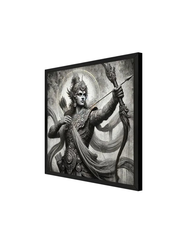 Box_Fiber_Frame_Arjuna_the_Archer_in_Battle_Canvas-Wrapped_Painting,_�_Black_and_White_Epic_Art_24X24_Inches_(BLF24X240530)