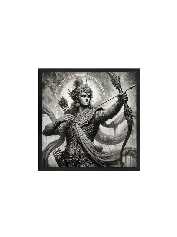 Box_Fiber_Frame_Arjuna_the_Archer_in_Battle_Canvas-Wrapped_Painting,_�_Black_and_White_Epic_Art_24X24_Inches_(BLF24X240530)