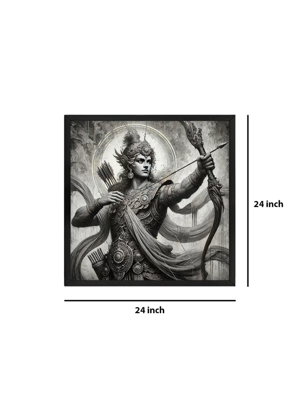 Box_Fiber_Frame_Arjuna_the_Archer_in_Battle_Canvas-Wrapped_Painting,_�_Black_and_White_Epic_Art_24X24_Inches_(BLF24X240530)