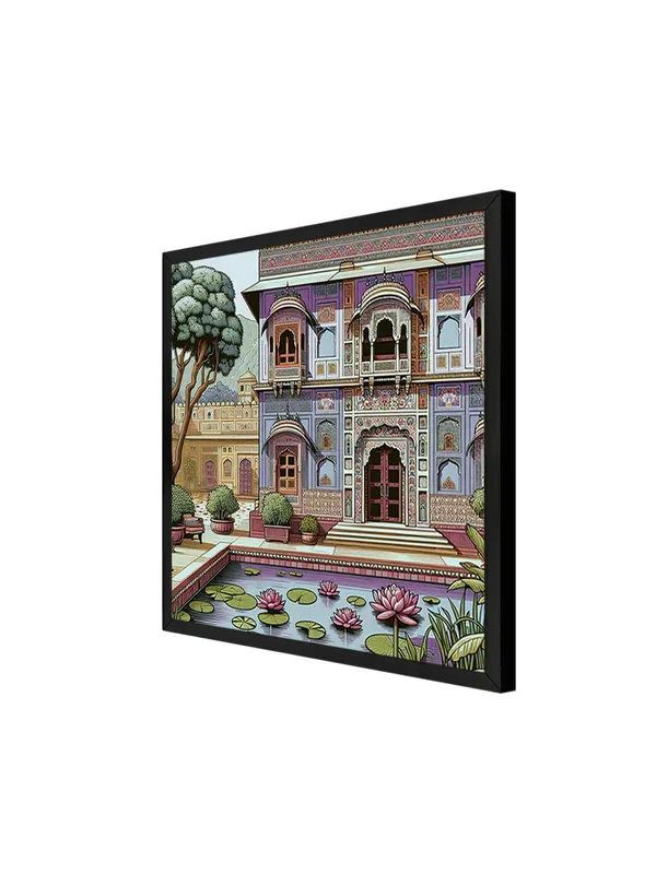 Box_Fiber_Frame_Traditional_Indian_Palace_Art_Print_-_Ornate_Architecture_with_Lotus_Pond_and_Vibrant_Colors_for_Elegant_Home_Decor_(BLF36X360159)