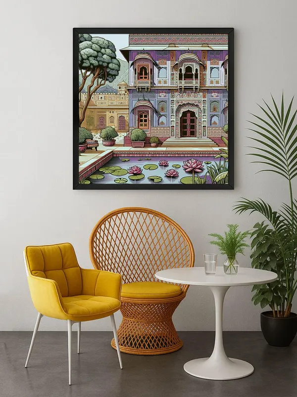 Box_Fiber_Frame_Traditional_Indian_Palace_Art_Print_-_Ornate_Architecture_with_Lotus_Pond_and_Vibrant_Colors_for_Elegant_Home_Decor_(BLF36X360159)