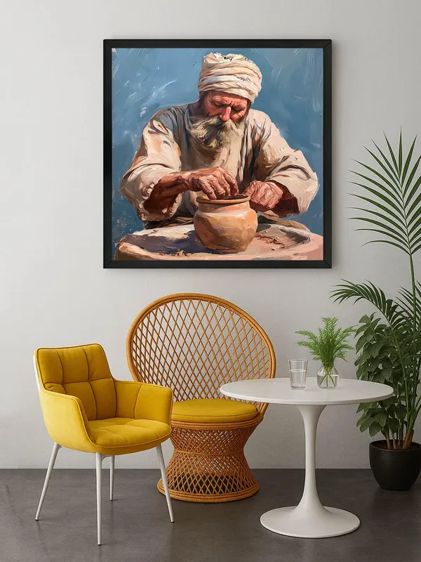 Box_Fiber_Frame_Rustic_Artisan_Canvas-Wrapped_Painting_-_24X24_Inch_-_Traditional_Pottery_Maker_Art_for_Cultural_Interiors_(BLF24X240422)