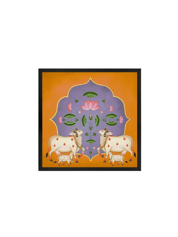 Box_Fiber_Frame_Vibrant_Ornamental_Cow_and_Lotus_Flower_Art_Print_-_Traditional_Decorative_Painting_with_Bold_Color_Palette_and_Elegant_Gold_Accents_(BLF24X240171)