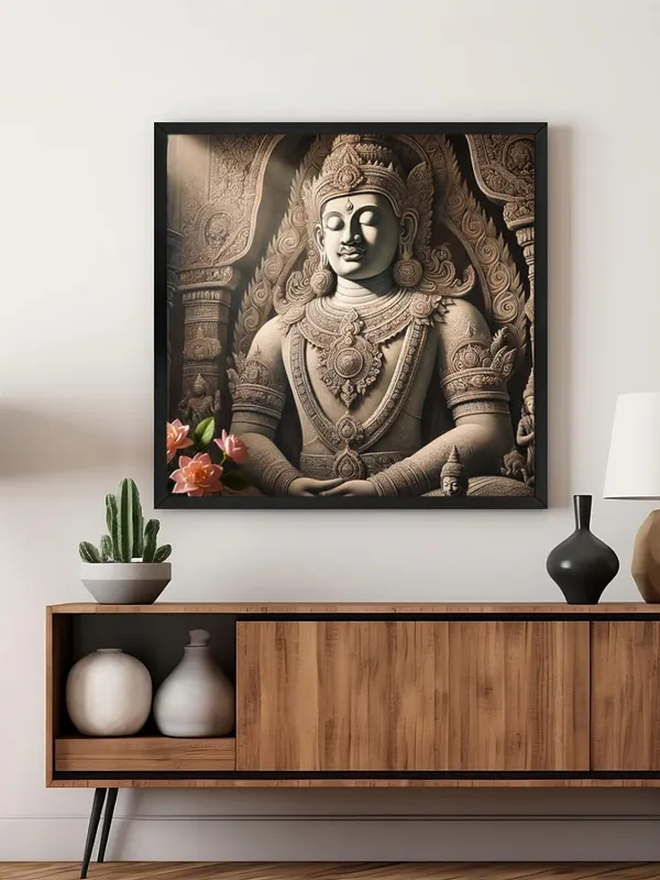 Box_Fiber_Frame_Canvas_Wrapped_Painting_of_Buddha_with_Lotus_Flowers_-_Elegant_Decor_for_Meditation_Spaces_-_24X24_Inches_(BLF24X240553)