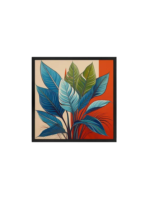 Box_Fiber_Frame_Modern_Botanical_Art_Print_-_Blue_and_Green_Leaves_on_Red_and_Beige_Background_for_Contemporary_Home_D�cor_(BLF36X360135)