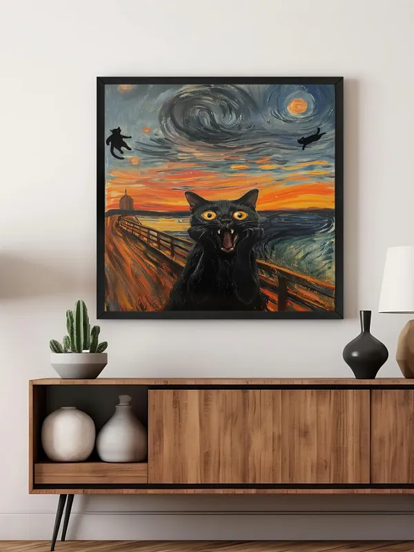 Box_Fiber_Frame_Scream_Cat_Canvas-Wrapped_Painting,_24X24_-_Playful_and_Whimsical_Art_for_Cat_Lovers_(BLF24X240413)