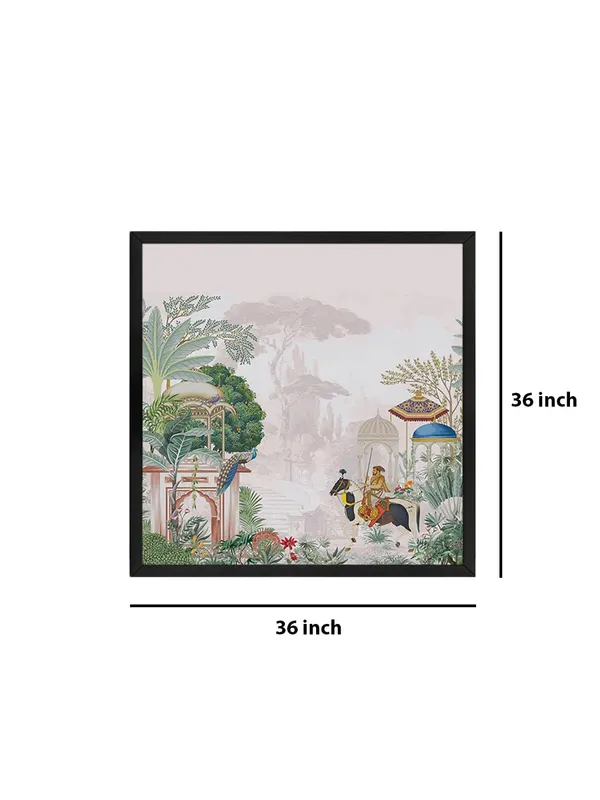 Box_Fiber_Frame_Traditional_Indian_Garden_Art_Print_-_Elegant_Peacocks,_Historical_Figures,_and_Lush_Foliage_with_Soft_Pastel_Tones_(BLF36X360155)