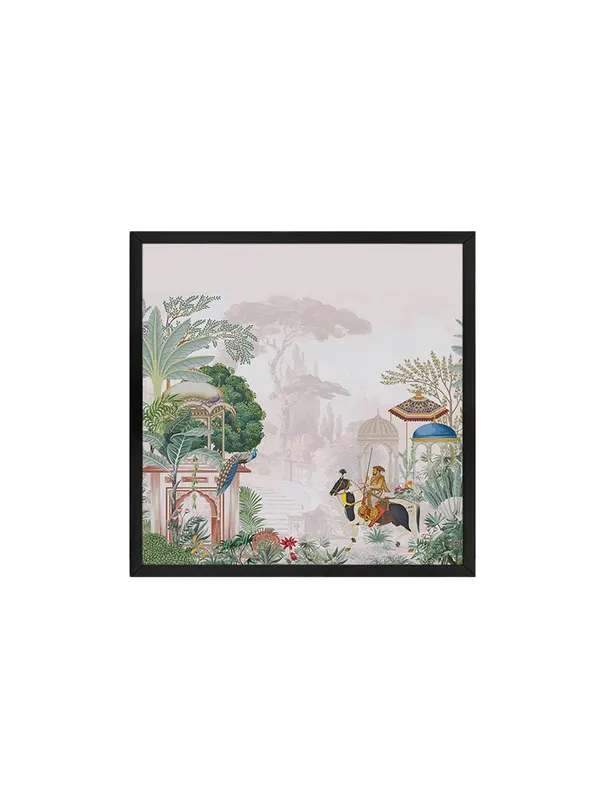 Box_Fiber_Frame_Traditional_Indian_Garden_Art_Print_-_Elegant_Peacocks,_Historical_Figures,_and_Lush_Foliage_with_Soft_Pastel_Tones_(BLF36X360155)