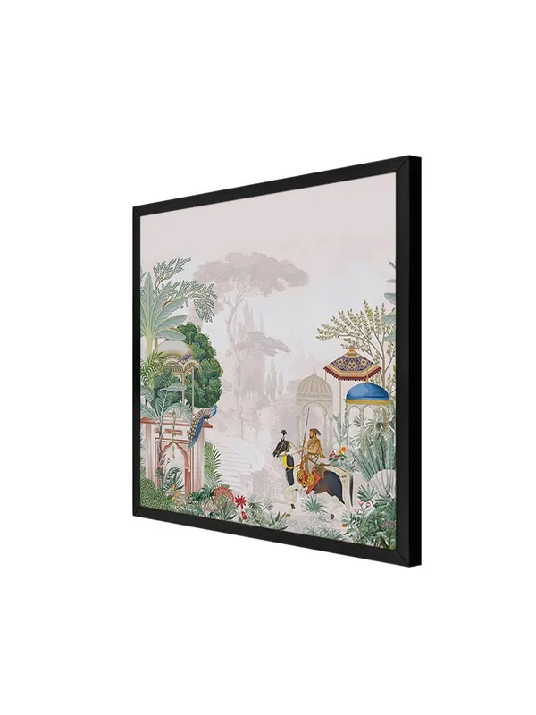 Box_Fiber_Frame_Traditional_Indian_Garden_Art_Print_-_Elegant_Peacocks,_Historical_Figures,_and_Lush_Foliage_with_Soft_Pastel_Tones_(BLF36X360155)