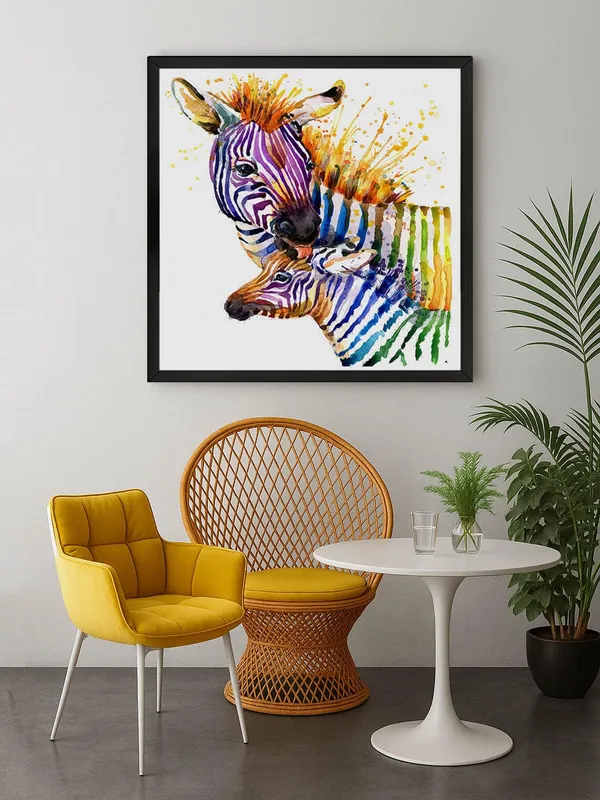 Box_Fiber_Frame_Colorful_Zebras_Canvas-Wrapped_Painting_36X36_-_Vibrant_Wildlife_Art_(BLF36X360348)