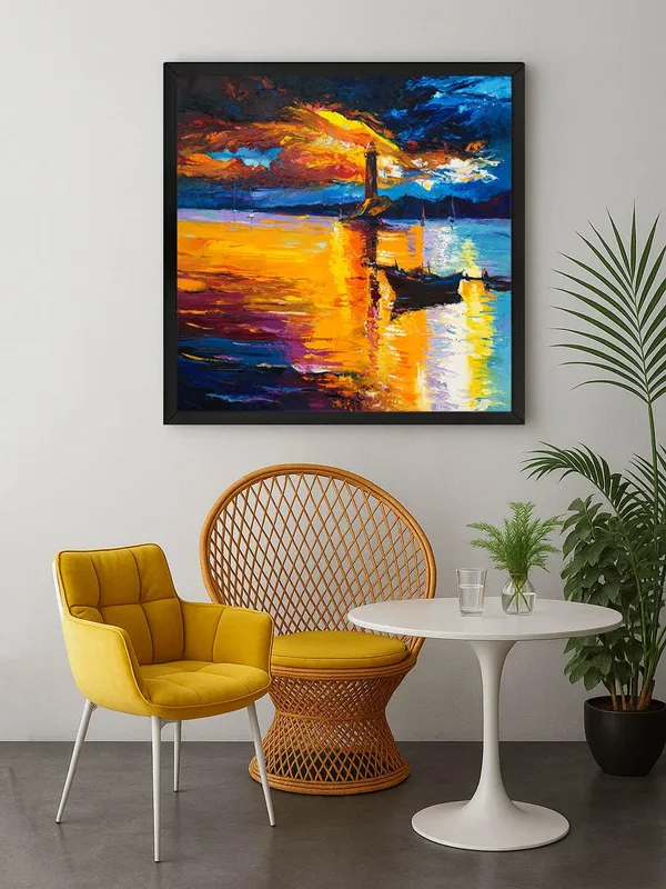 Box_Fiber_Frame_Lighthouse_at_Sunset_Canvas-Wrapped_Painting,_Radiant_Coastal_Decor_(BLF36X360314)