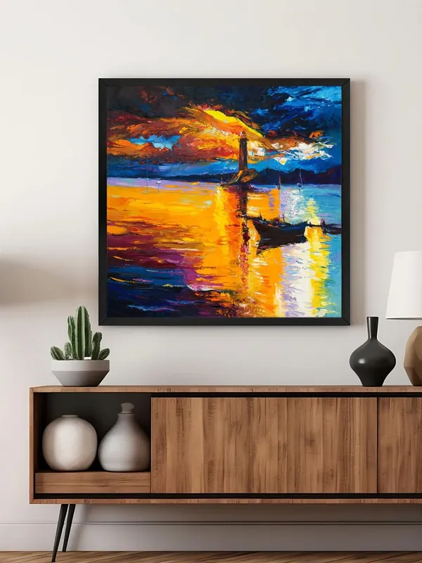 Box_Fiber_Frame_Lighthouse_at_Sunset_Canvas-Wrapped_Painting,_Radiant_Coastal_Decor_(BLF36X360314)