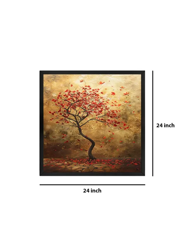 Box_Fiber_Frame_Autumn's_Whisper_a_solitary_tree_with_red_leaves_with_leaves_gently_falling_to_the_ground_tree_of_life_wall_painting_(BLF24X240185)