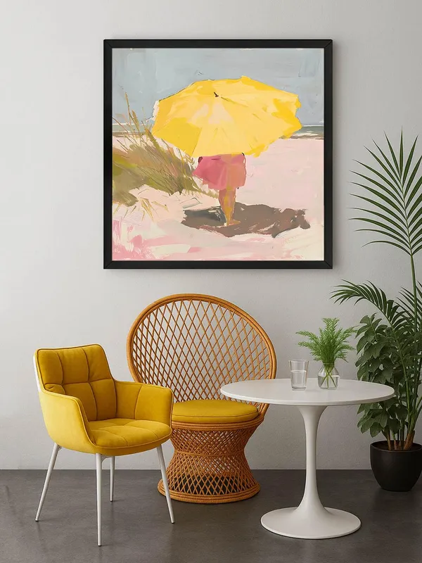 Box_Fiber_Frame_Canvas-Wrapped_Child_Under_Yellow_Umbrella_Painting,_24X24_�_Summer_Vibes,_Playful_Beach_Art_for_Bedroom_or_Living_Room_(BLF24X240439)