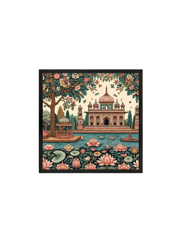 Box_Fiber_Frame_The_Lotus_Garden_Pavilion_emphasizes_the_lotus_flowers_and_the_beautiful_pavilion_at_the_center_of_the_scene_lotus_flower_painting_(BLF36X360209)