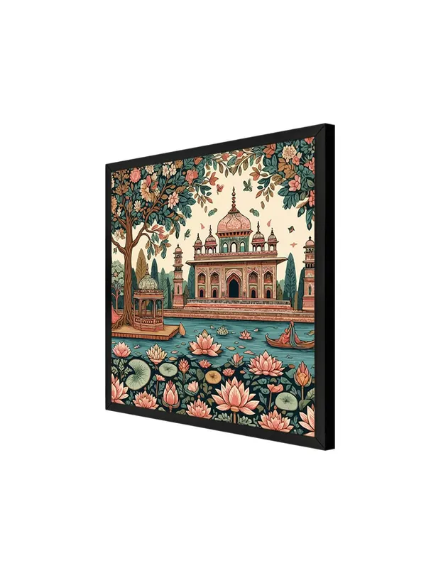 Box_Fiber_Frame_The_Lotus_Garden_Pavilion_emphasizes_the_lotus_flowers_and_the_beautiful_pavilion_at_the_center_of_the_scene_lotus_flower_painting_(BLF36X360209)