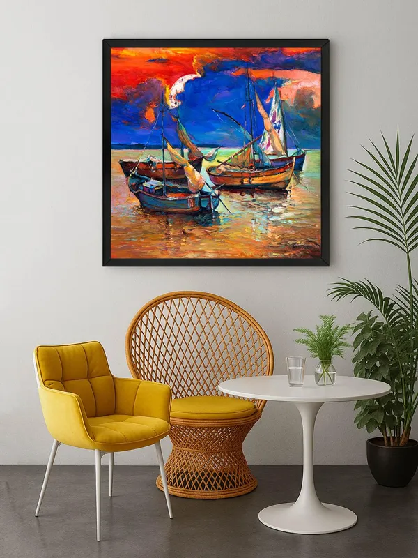 Box_Fiber_Frame_Boats_at_Twilight_Canvas-Wrapped_Painting,_24X24_Vivid_Coastal_Decor_(BLF24X240319)