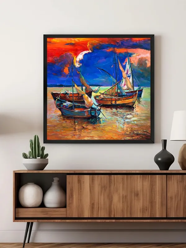 Box_Fiber_Frame_Boats_at_Twilight_Canvas-Wrapped_Painting,_24X24_Vivid_Coastal_Decor_(BLF24X240319)