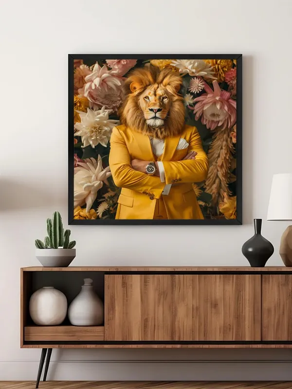Box_Fiber_Frame_Lion_in_Floral_Suit_Canvas-Wrapped_Painting,_24X24_Unique_Art_for_Bold_Interiors_(BLF24X240323)