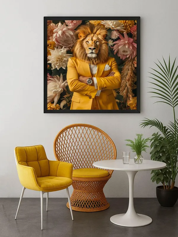 Box_Fiber_Frame_Lion_in_Floral_Suit_Canvas-Wrapped_Painting,_24X24_Unique_Art_for_Bold_Interiors_(BLF24X240323)