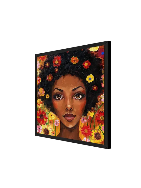 Box_Fiber_Frame_Floral_Fantasy_Canvas-Wrapped_Painting_24X24_�_Whimsical_African_Woman_with_Flowers_(BLF24X240485)
