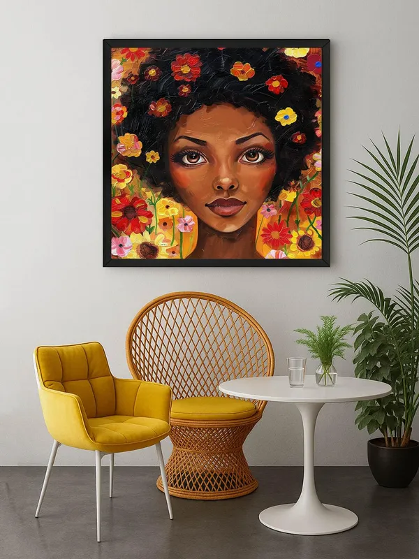 Box_Fiber_Frame_Floral_Fantasy_Canvas-Wrapped_Painting_24X24_�_Whimsical_African_Woman_with_Flowers_(BLF24X240485)