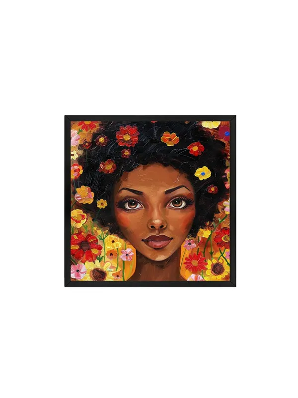 Box_Fiber_Frame_Floral_Fantasy_Canvas-Wrapped_Painting_24X24_�_Whimsical_African_Woman_with_Flowers_(BLF24X240485)