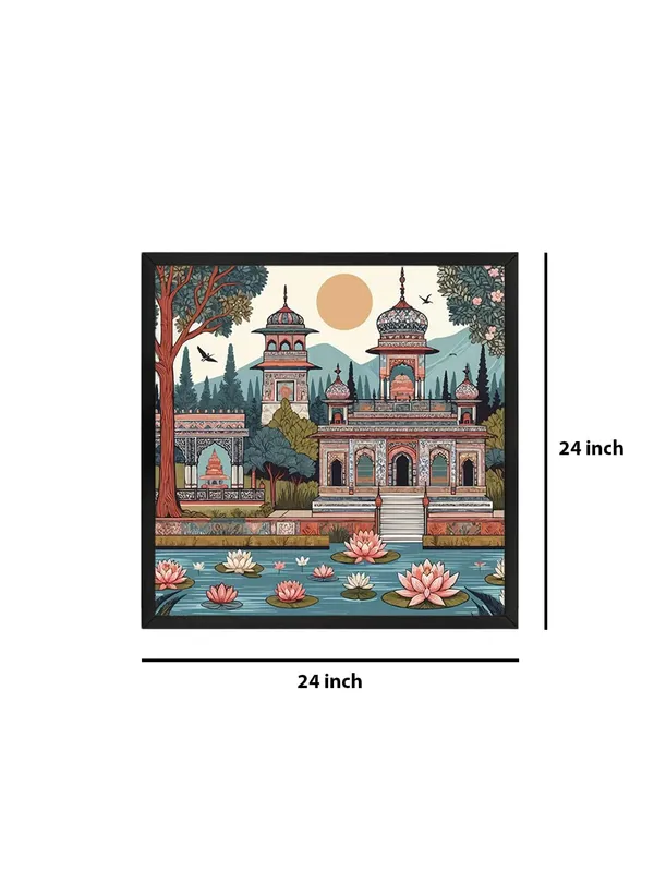 Box_Fiber_Frame_indian_art_raj_mahal_with_garden_and_lotus_sun_modern_art_wall_painting_for_home_indian_miniature_painting_(BLF24X240220)