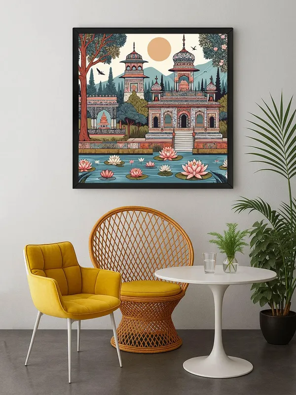 Box_Fiber_Frame_indian_art_raj_mahal_with_garden_and_lotus_sun_modern_art_wall_painting_for_home_indian_miniature_painting_(BLF24X240220)