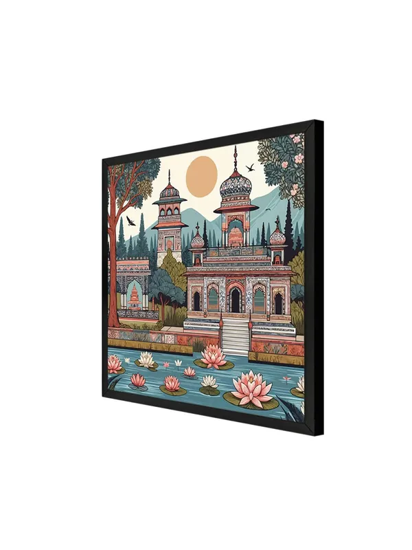 Box_Fiber_Frame_indian_art_raj_mahal_with_garden_and_lotus_sun_modern_art_wall_painting_for_home_indian_miniature_painting_(BLF24X240220)