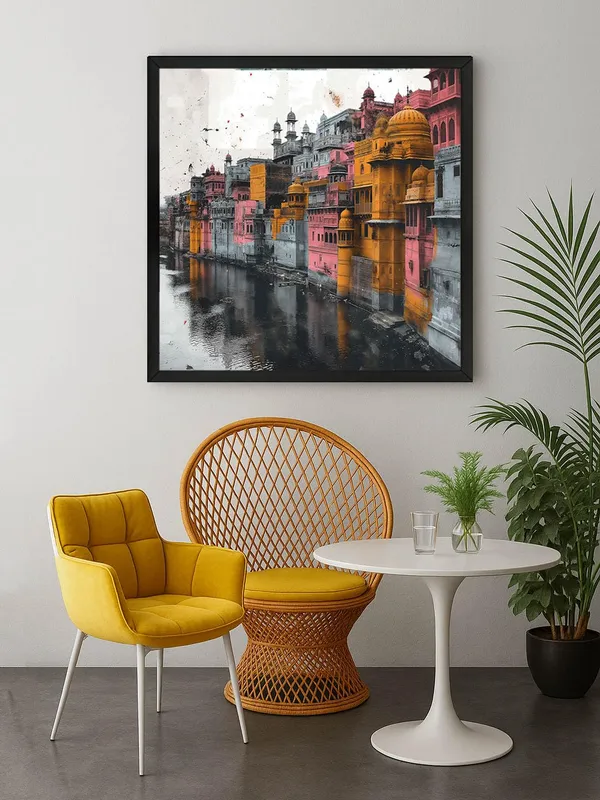 Box_Fiber_Frame_Colorful_Reflections_on_the_River_of_vibrant_buildings_along_a_riverriver_painting_vastu_(BLF36X360181)