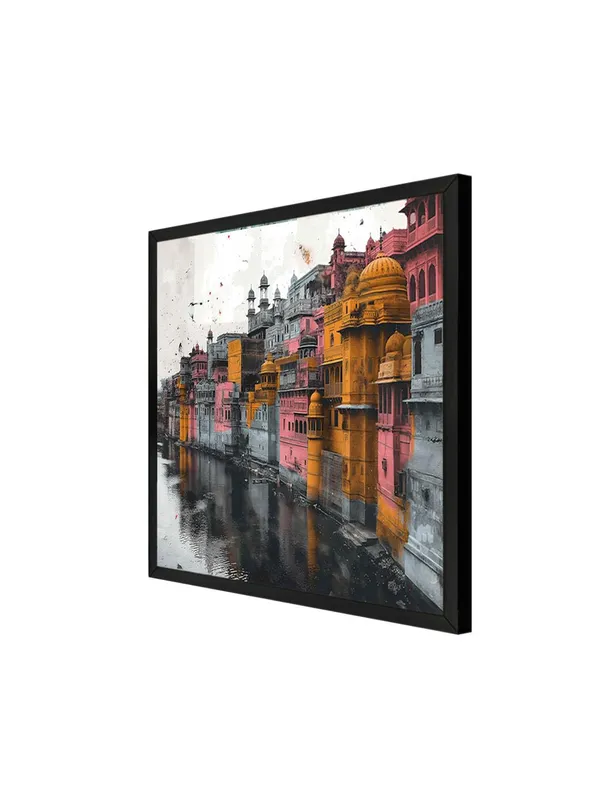 Box_Fiber_Frame_Colorful_Reflections_on_the_River_of_vibrant_buildings_along_a_riverriver_painting_vastu_(BLF36X360181)