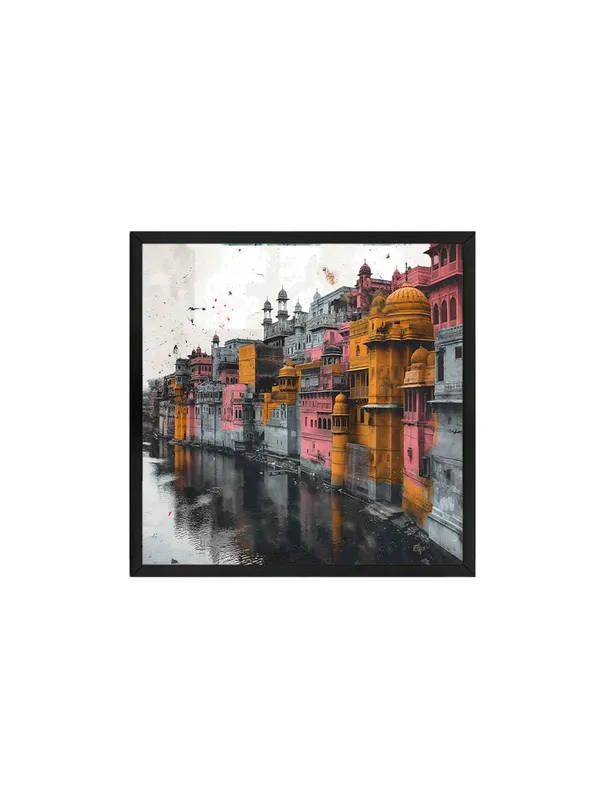 Box_Fiber_Frame_Colorful_Reflections_on_the_River_of_vibrant_buildings_along_a_riverriver_painting_vastu_(BLF36X360181)